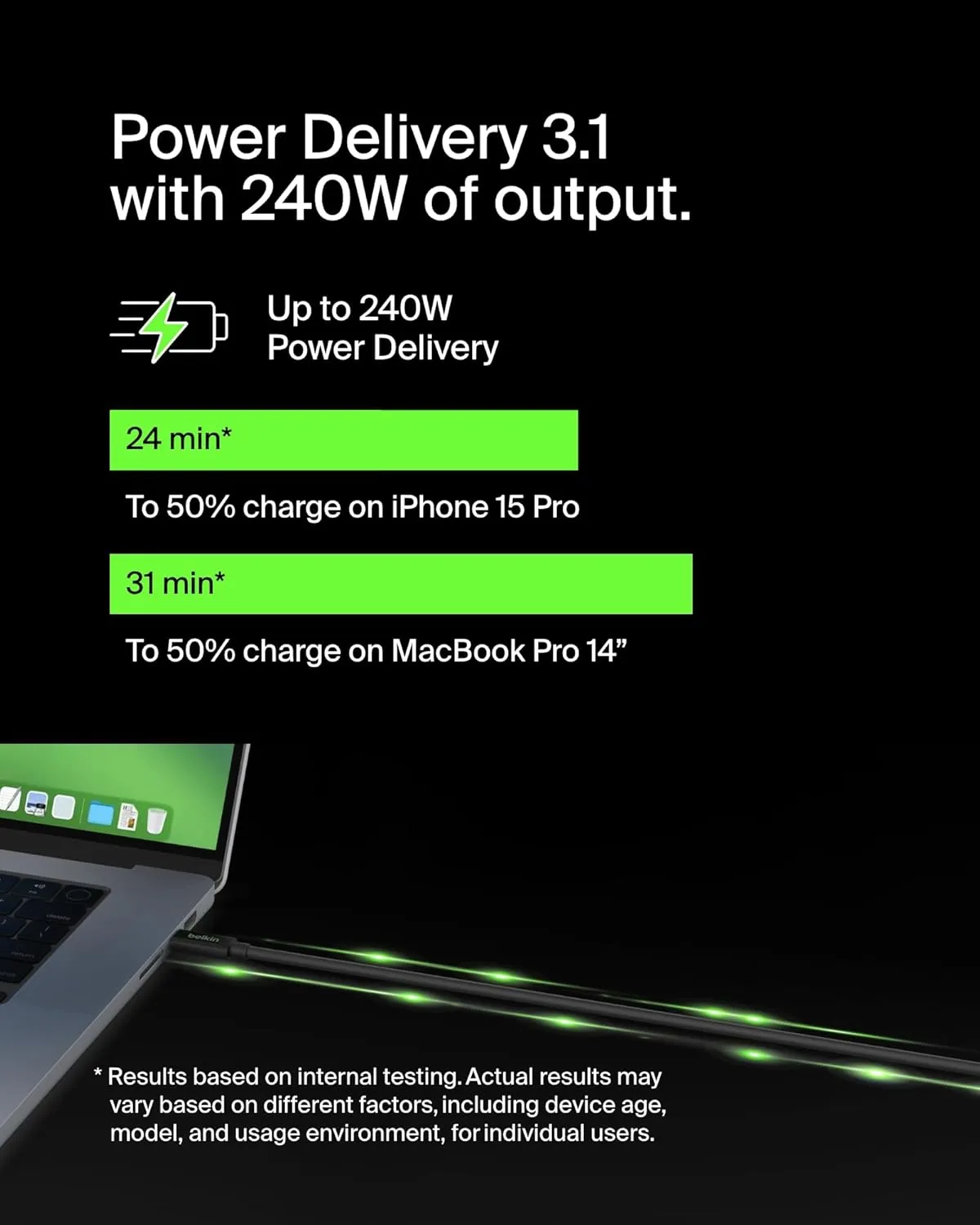 Belkin Connect USB4 Cable (6.6ft/2M Power Cable), USB-C to USB-C Cable w/ 240W Power Delivery   20Gbps - USB4 Compliant Power Cable, Compatible with MacBook, Windows, Chromebook, & More