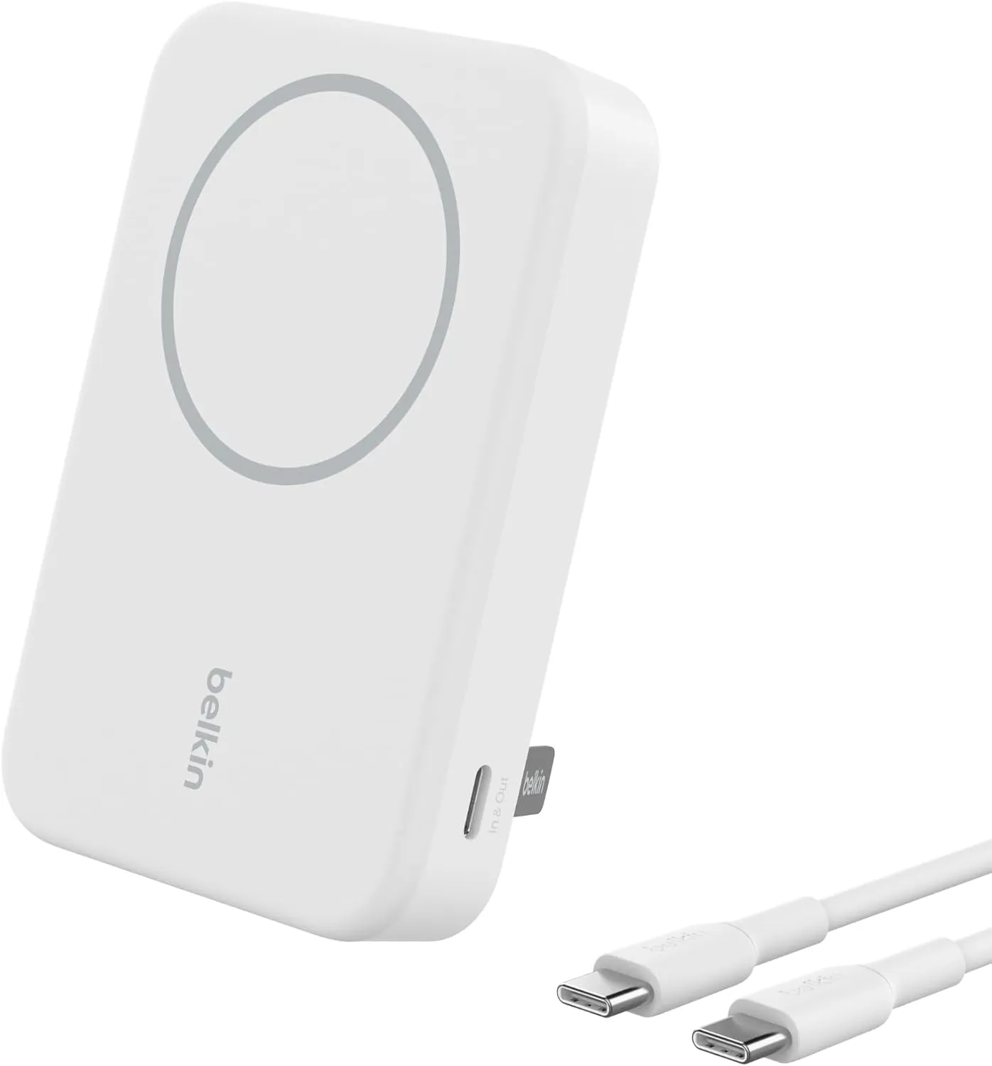 Belkin Portable Charger, Power Bank 10,000mAh w/ Qi2, Portable iPhone Charger - MagSafe Compatible w/Built-in Pop-up Kickstand for iPhone 16, 15, 14, 13, Plus, Pro, Pro Max, and More - White