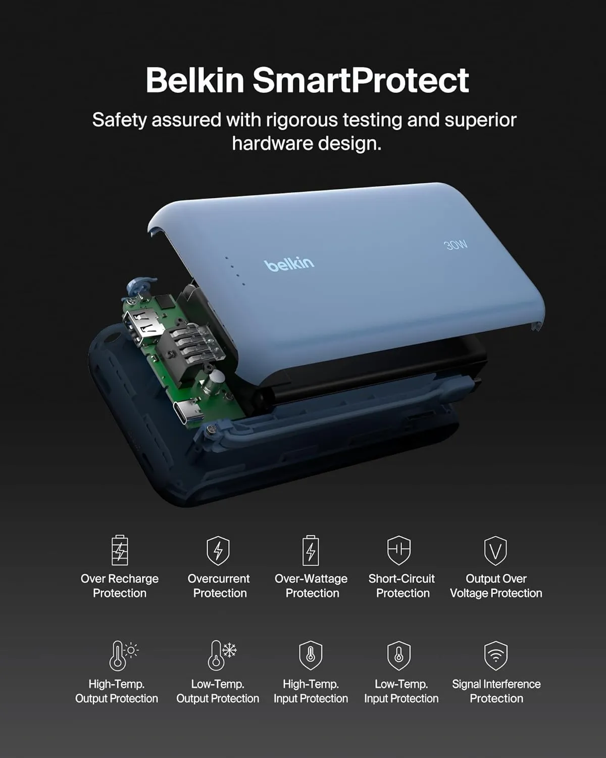 Belkin Portable Charger, Power Bank with Integrated Cable 20K PD 30W - Fast Charging USB-C Power Delivery, Portable Charger for iPhone 16 Series, iPad Pro, Galaxy S25 Series, and More - Blue