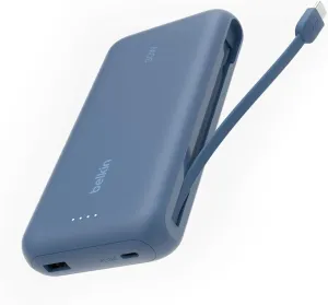 Belkin Portable Charger, Power Bank with Integrated Cable 20K PD 30W - Fast Charging USB-C Power Delivery, Portable Charger for iPhone 16 Series, iPad Pro, Galaxy S25 Series, and More - Blue