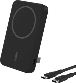 Belkin Portable Charger, Wireless Power Bank 5,000mAh w/ Qi2, MagSafe Compatible   Built-in Pop-up Kickstand - Compatible w/iPhone 16, 15, 14, Plus, Pro, Pro Max, and More - Black
