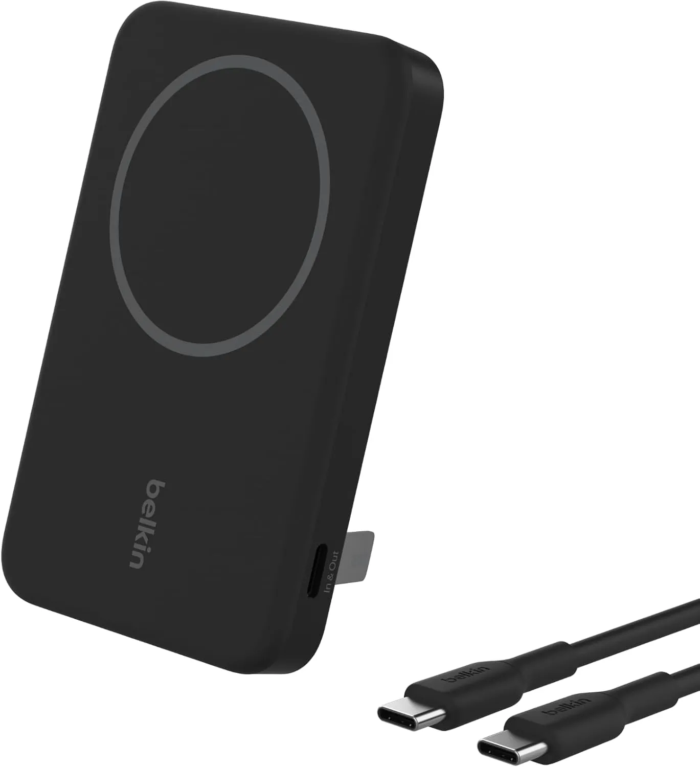 Belkin Portable Charger, Wireless Power Bank 5,000mAh w/ Qi2, MagSafe Compatible   Built-in Pop-up Kickstand - Compatible w/iPhone 16, 15, 14, Plus, Pro, Pro Max, and More - Black
