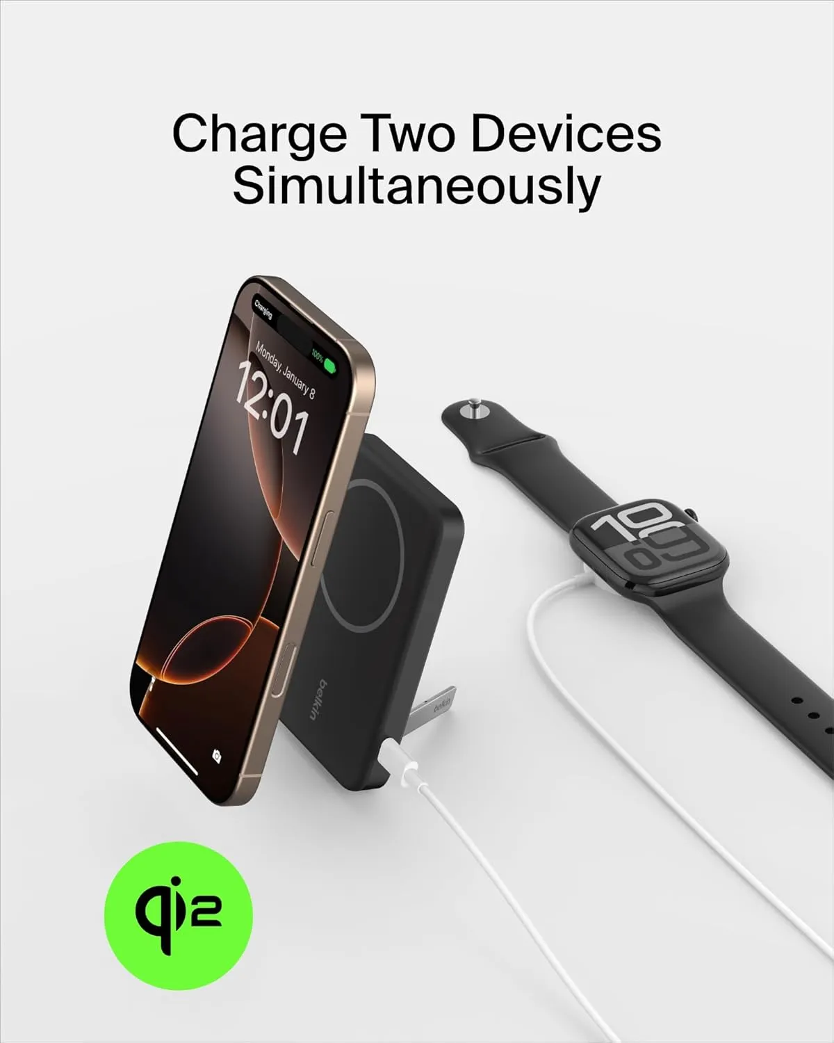 Belkin Portable Charger, Wireless Power Bank 5,000mAh w/ Qi2, MagSafe Compatible   Built-in Pop-up Kickstand - Compatible w/iPhone 16, 15, 14, Plus, Pro, Pro Max, and More - Black