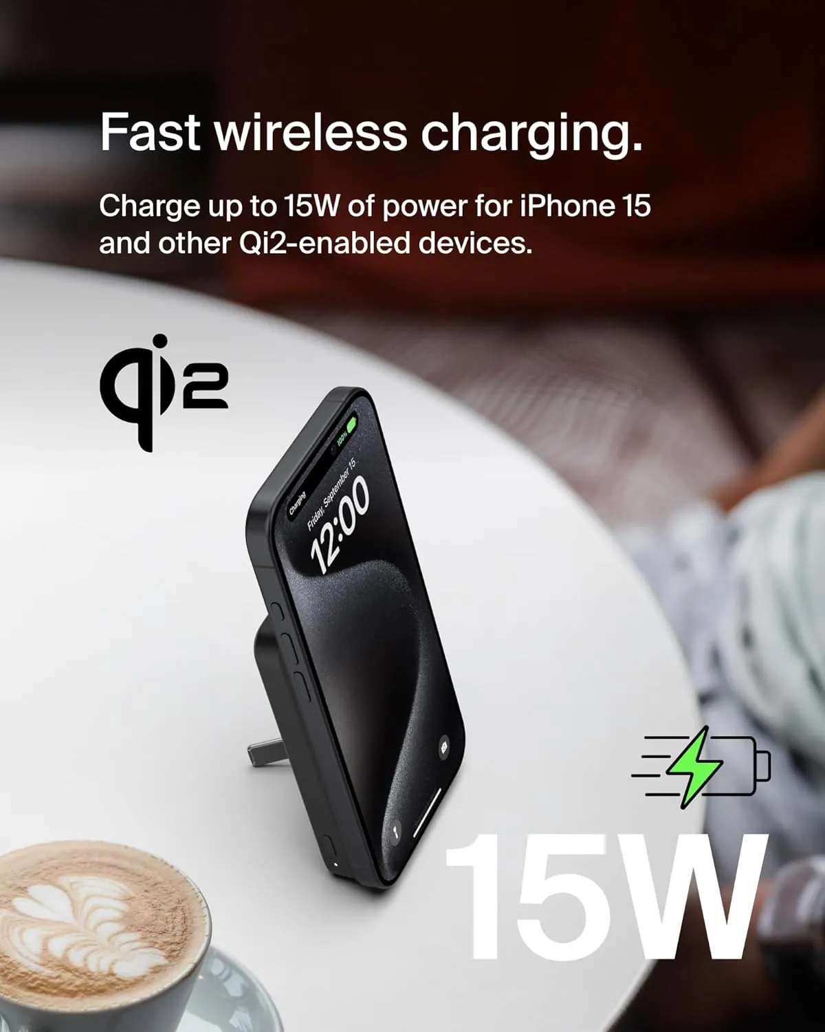 Belkin Portable Charger, Wireless Power Bank 5,000mAh w/ Qi2, MagSafe Compatible   Built-in Pop-up Kickstand - Compatible w/iPhone 16, 15, 14, Plus, Pro, Pro Max, and More - Black
