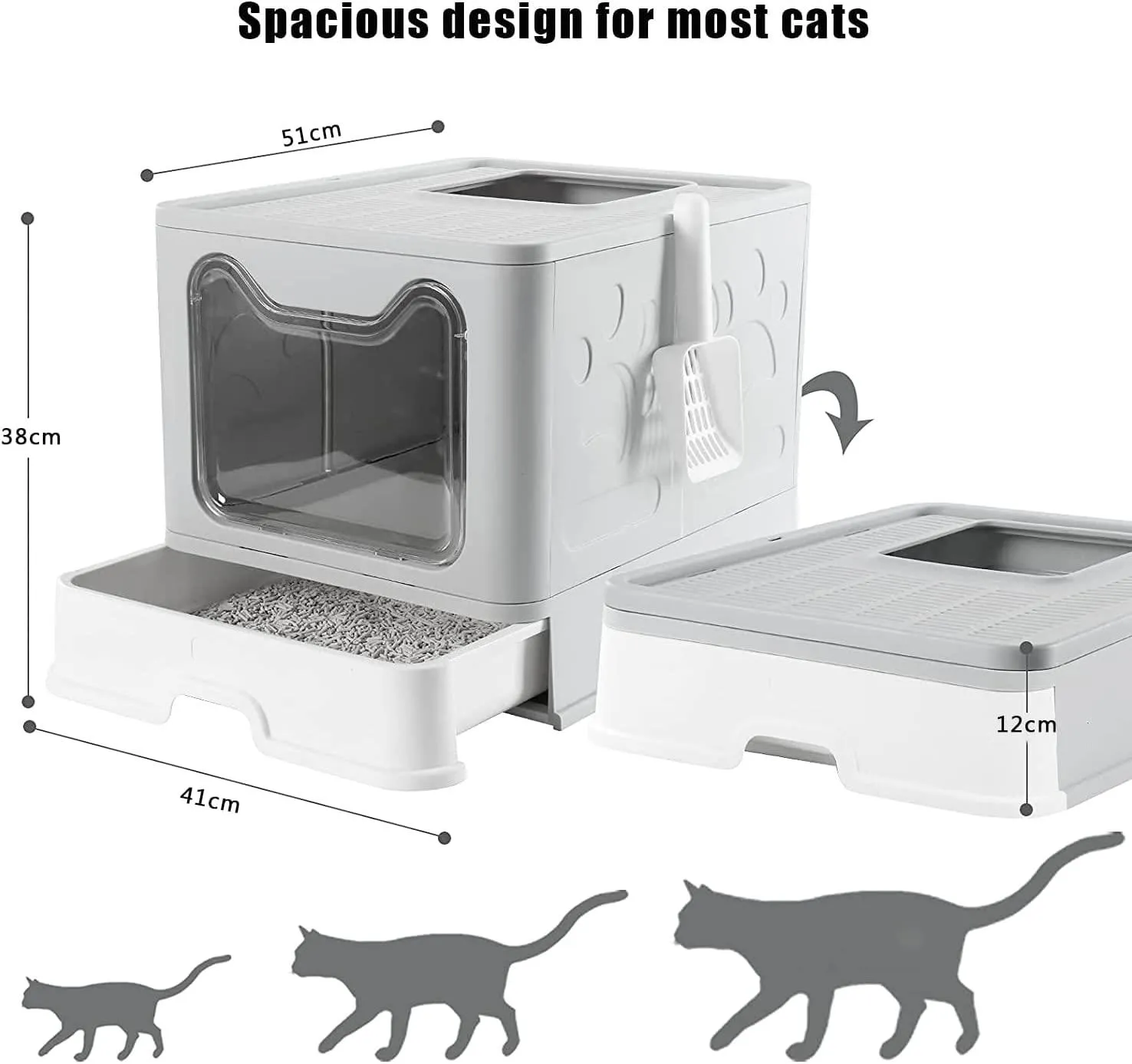 Belvie Pets® Enclosed Cat Litter Box with Free Scoop, Easy Assemble & Foldable, Suitable for Cat Large or Small