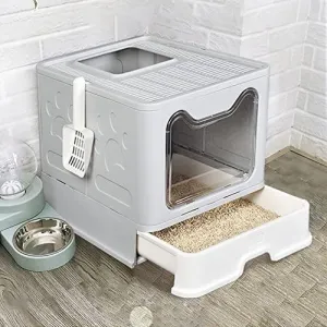 Belvie Pets® Enclosed Cat Litter Box with Free Scoop, Easy Assemble & Foldable, Suitable for Cat Large or Small