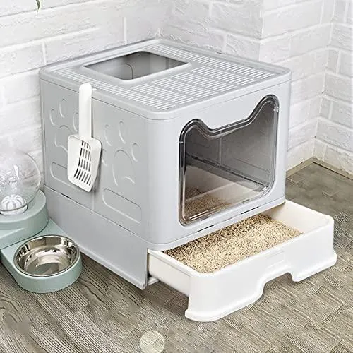 Belvie Pets® Enclosed Cat Litter Box with Free Scoop, Easy Assemble & Foldable, Suitable for Cat Large or Small