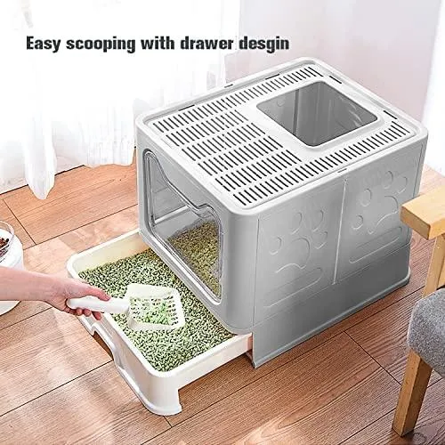 Belvie Pets® Enclosed Cat Litter Box with Free Scoop, Easy Assemble & Foldable, Suitable for Cat Large or Small
