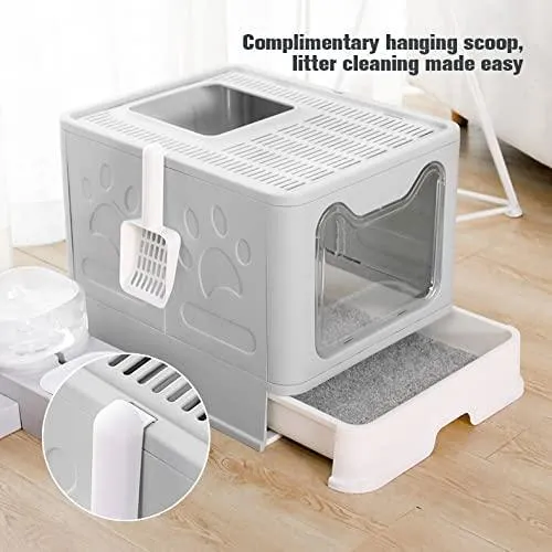 Belvie Pets® Enclosed Cat Litter Box with Free Scoop, Easy Assemble & Foldable, Suitable for Cat Large or Small