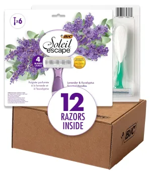 BIC Soleil Escape Scented Women's Disposable Razors, 4 Blades, Comfortable Shave, Lavender & Eucalyptus Scented Handle Shaving Razors for Women, 12 Count