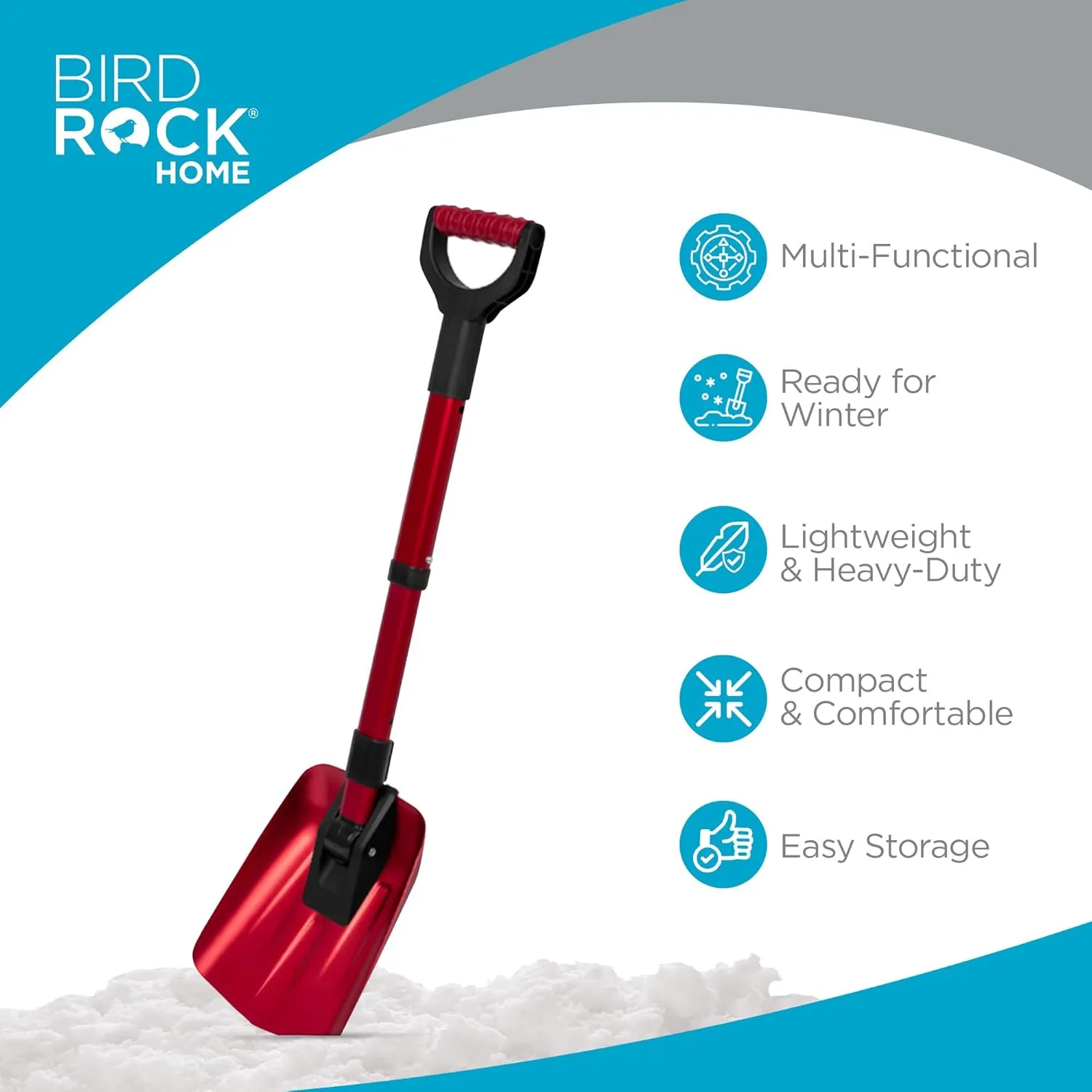 BIRDROCK HOME Folding Emergency Snow Shovel - Compact Tool for Winter Survival, Car, Snowmobiles, ATV - Lightweight Collapsible Gear for Skiing, Camping, Mud, Avalanche, Sand, Adventure - 34”, 2 Pack