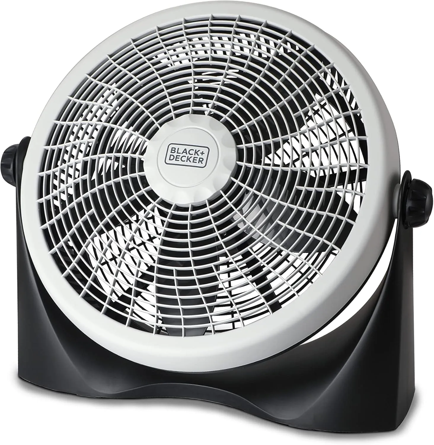 BLACK DECKER High Velocity Floor Fan, 15.6" Diameter Freestanding Fan, 5 Plastic Blades, 3-Speeds, 90-Degree Tilt Adjustment, For Use In Bedroom, Home or Office, 5.5 lbs., Gray/Black, BFF16B