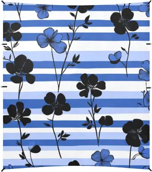 Black Flowers Royal Blue Striped Foldable Beach Cabana UPF50  Protection Easy Setup Sun Shade with Sand Shovel, Sandbags for Family Travel