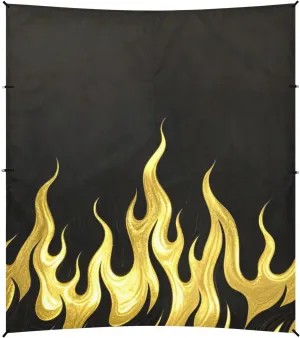 Black Fluorescent Cool Flame Gold Foldable Beach Canopy UPF50  Protection Water-Resistant Shade Sun Shelter Includes Sand Shovel, Sandbags, Stability Poles for Camping, Picnics, Backyard & Fishing
