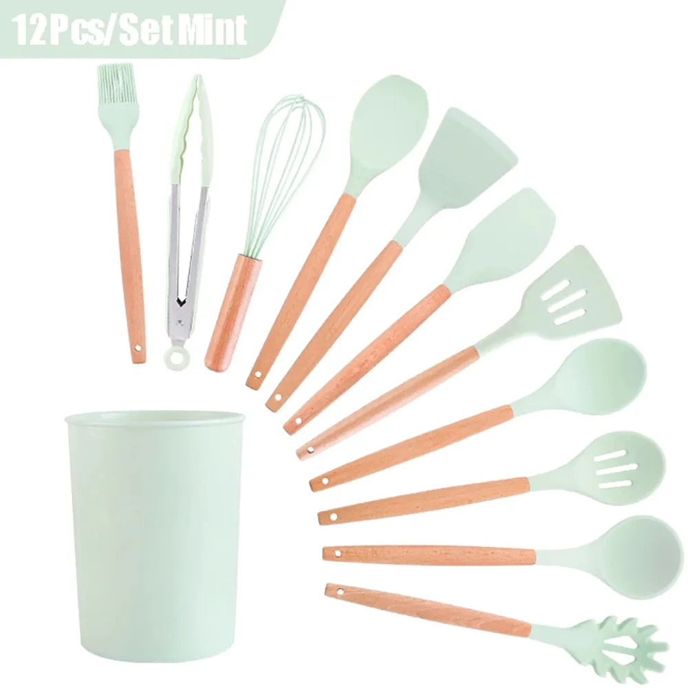 Black Silicone Utensils Set Heat-Resistant Cooking Kitchenware Tool With Non-Stick Spatula Ladle Egg Beaters Shovel Kitchen Tool