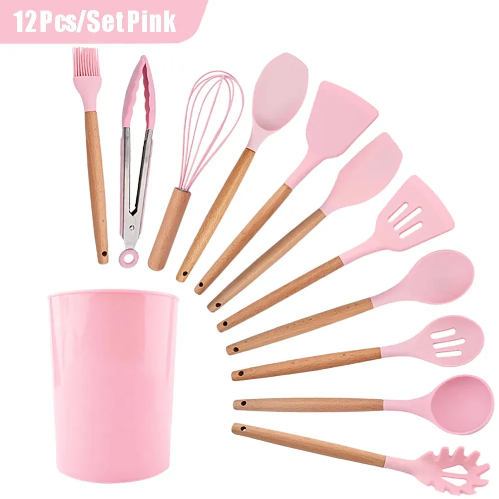 Black Silicone Utensils Set Heat-Resistant Cooking Kitchenware Tool With Non-Stick Spatula Ladle Egg Beaters Shovel Kitchen Tool