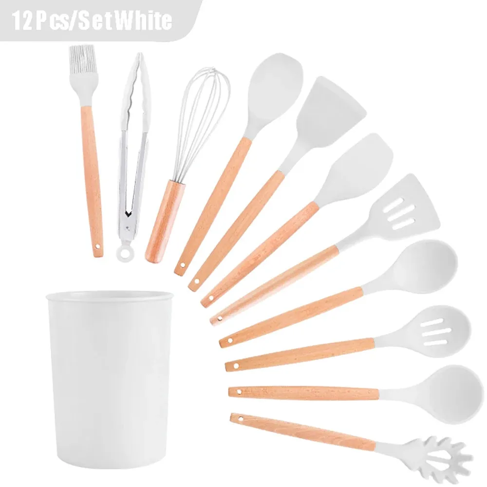 Black Silicone Utensils Set Heat-Resistant Cooking Kitchenware Tool With Non-Stick Spatula Ladle Egg Beaters Shovel Kitchen Tool