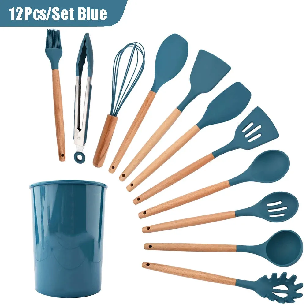 Black Silicone Utensils Set Heat-Resistant Cooking Kitchenware Tool With Non-Stick Spatula Ladle Egg Beaters Shovel Kitchen Tool