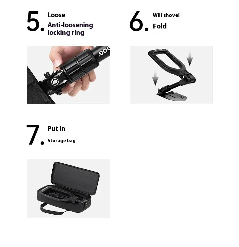 Blackdog Foldable Portable Engineer Shovel Outdoor Lightweight Multifunctional Stainless Steel Thickened Camping Shovel Fishing Hiking Tool Equipment