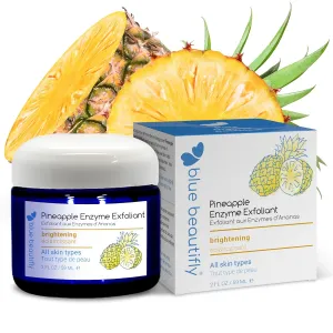 Blue Beautifly Pineapple Enzyme Face Exfoliator - Enriched with Bromelain & Papain Enzymes - Plant-based with No Synthetic Additives - Rice Bran Beads Remove Impurities Gently - 2 fl oz
