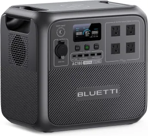 BLUETTI Solar Generator AC180, 1,152Wh LiFePO4 Battery Backup w/ 4 1,800W (2,700W Peak) AC Outlets, 0-80% in 45Min, for Camping, Off-Grid, Power Outage