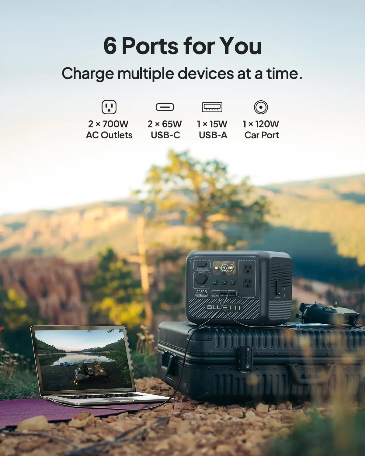BLUETTI Solar Generator AC50B, 448Wh LiFePO4 Battery Backup w/ 2 700W AC Outlets (Power Lifting 1,000W), 0-80% in 45 Min., for Camping, Road Trip, Outage (Solar Panel Optional)