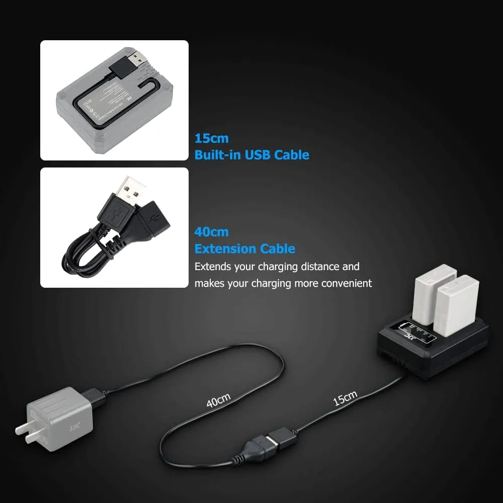BLX-1 Battery Charger,Dual USB Charger for BLX-1 Battery, Compatible with Olympus OM System OM-1 OM-1 Mark II,Built-in USB Cable and USB-C Input   40cm Extension Cable