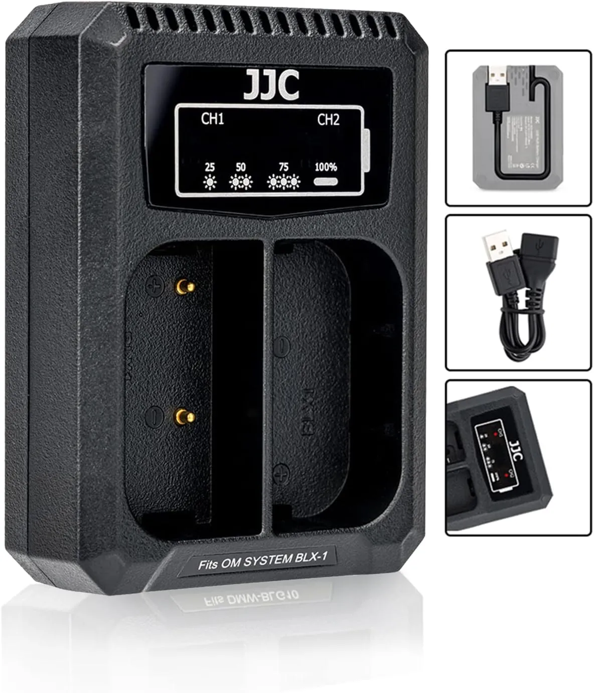 BLX-1 Battery Charger,Dual USB Charger for BLX-1 Battery, Compatible with Olympus OM System OM-1 OM-1 Mark II,Built-in USB Cable and USB-C Input   40cm Extension Cable