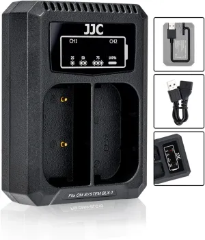 BLX-1 Battery Charger,Dual USB Charger for BLX-1 Battery, Compatible with Olympus OM System OM-1 OM-1 Mark II,Built-in USB Cable and USB-C Input   40cm Extension Cable