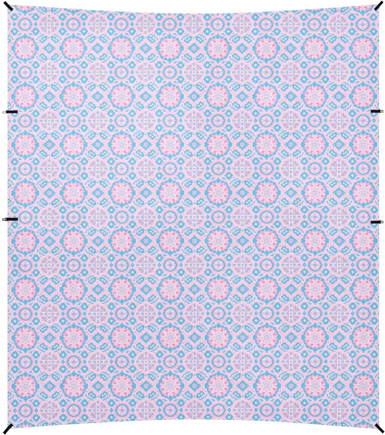 Boho Pink Blue Vintage Flowers Beach Canopy UPF50  Easy Setup Portable Sun Shelter with Sand Shovel for Camping, Picnics, Backyard