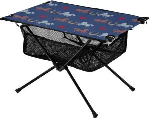 Bolaz Outdoor Folding Portable Picnic Camping Table-Horse Pattern on blue2,Storage Mesh for Camping Gear Accessories, Hiking, Mountaineering, Outdoor Travel