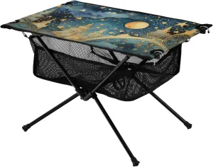 Bolaz Outdoor Folding Portable Picnic Camping Table-Moon and Star,Storage Mesh for Camping Gear Accessories, Hiking, Mountaineering, Outdoor Travel