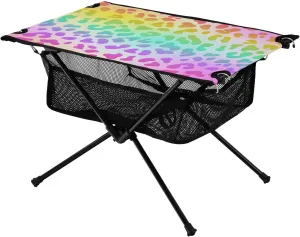 Bolaz Outdoor Folding Portable Picnic Camping Table-Rainbow Leopard Print,Storage Mesh for Camping Gear Accessories, Hiking, Mountaineering, Outdoor Travel