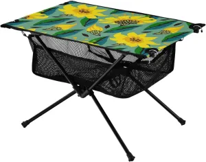 Bolaz Outdoor Folding Portable Picnic Camping Table-Sunflower Pattern on green3,Storage Mesh for Camping Gear Accessories, Hiking, Mountaineering, Outdoor Travel