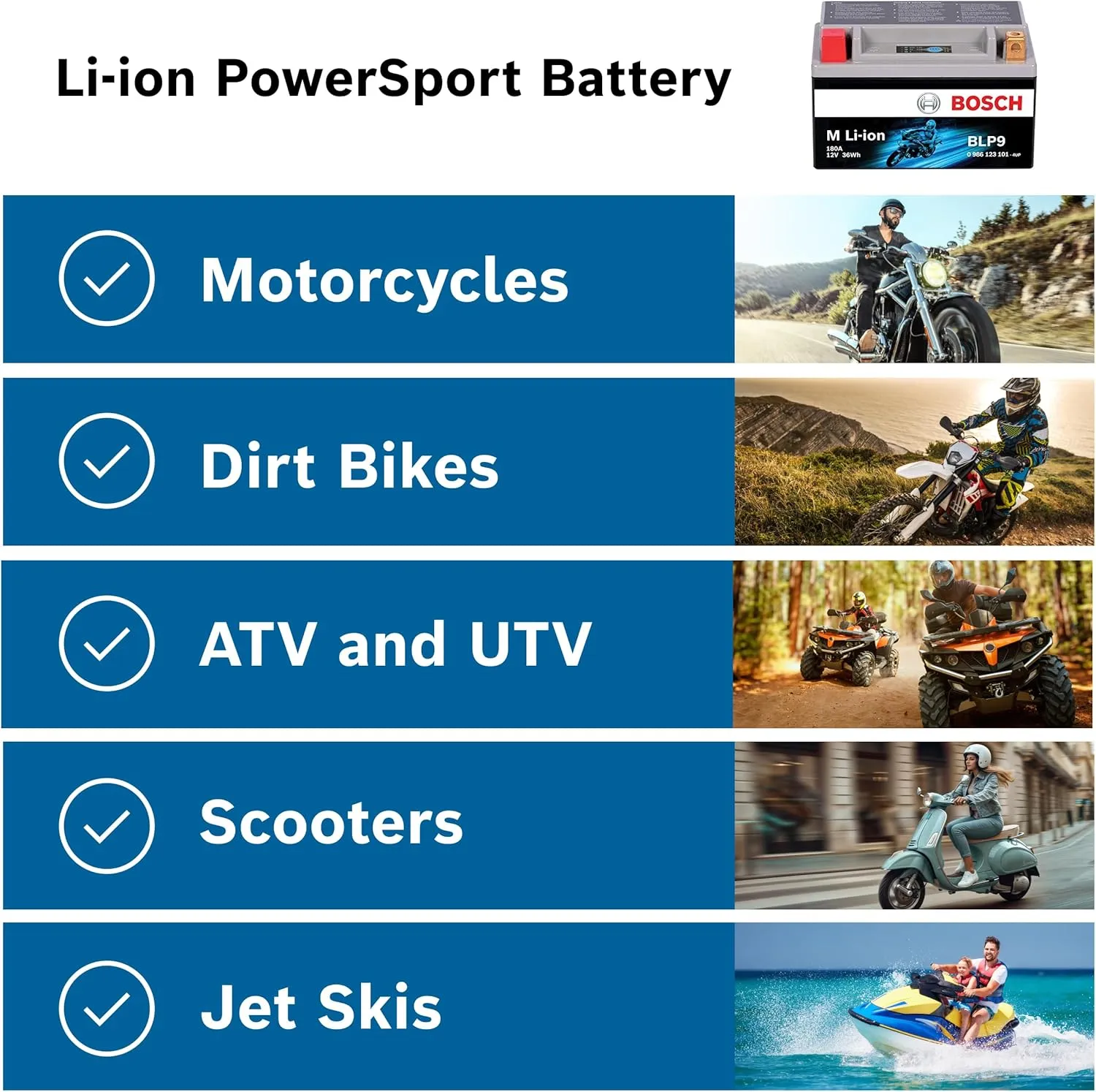 Bosch BLP14, Group 14, Lithium Power Sport Battery, 240A 12V for Motorcycle, ATV/UTV, 4-Wheeler, Snowmobile, Personal Watercraft, Scooter, and Jet Ski’s