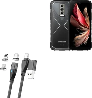 BoxWave Cable Compatible with Doogee Blade10 Pro - MagnetoSnap PD AllCharge Cable (100W), Magnet Charging Braided USB Type-C Micro - Jet Black