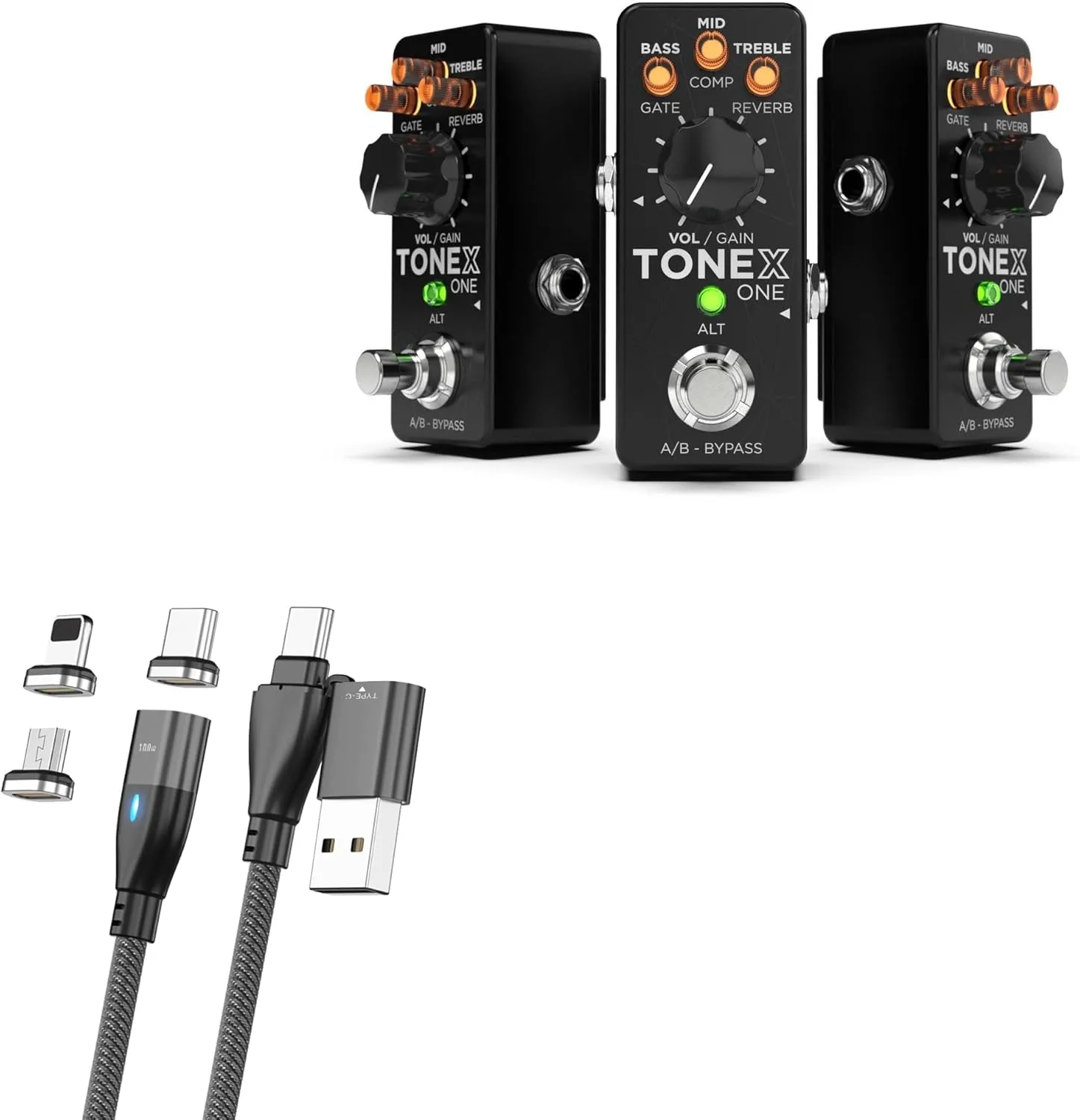 BoxWave Cable Compatible with IK Multimedia AmpliTube Tonex One - MagnetoSnap PD AllCharge Cable (100W), Magnet Charging Braided USB Type-C Micro - Jet Black
