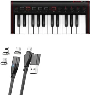 BoxWave Cable Compatible with IK Multimedia iRig Keys 2 - MagnetoSnap PD AllCharge Cable (100W), Magnet Charging Braided USB Type-C Micro - Jet Black