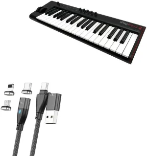 BoxWave Cable Compatible with IK Multimedia iRig Keys 2 Pro - MagnetoSnap PD AllCharge Cable (100W), Magnet Charging Braided USB Type-C Micro - Jet Black
