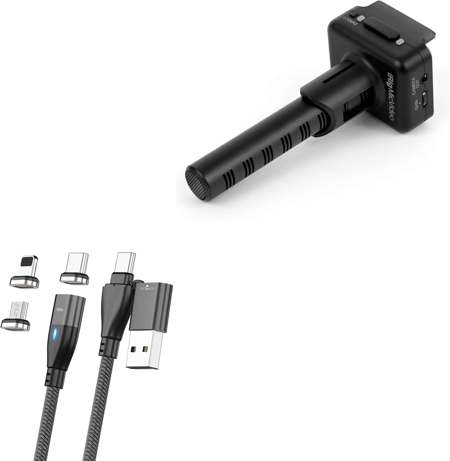 BoxWave Cable Compatible with IK Multimedia iRig Mic Video - MagnetoSnap PD AllCharge Cable (100W), Magnet Charging Braided USB Type-C Micro - Jet Black