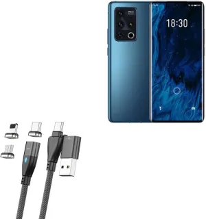 BoxWave Cable Compatible with Meizu 18s Pro - MagnetoSnap PD AllCharge Cable (100W), Magnet Charging Braided USB Type-C Micro - Jet Black