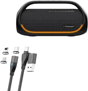 BoxWave Cable Compatible with Tronsmart Bang Outdoor Party Speaker - MagnetoSnap PD AllCharge Cable (100W), Magnet Charging Braided USB Type-C Micro - Jet Black