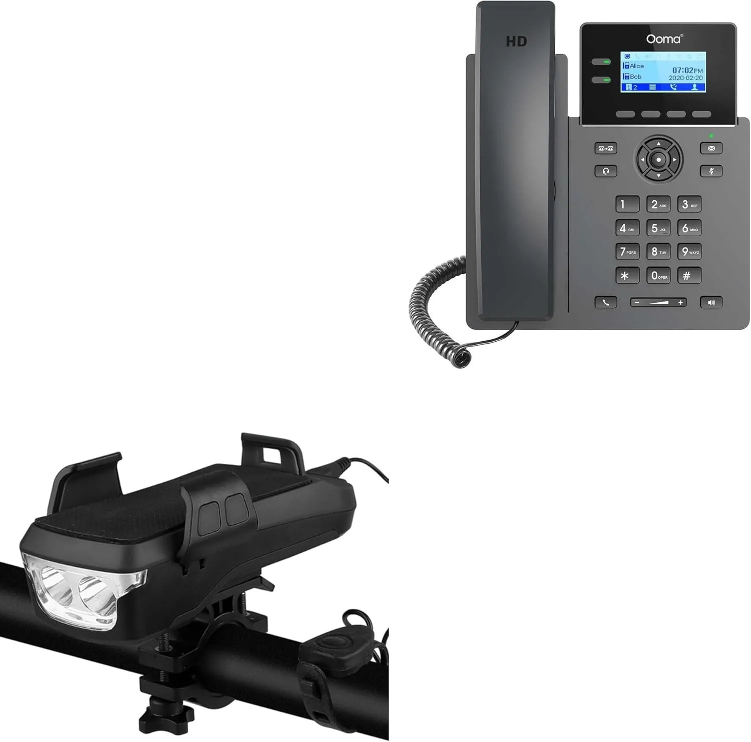 BoxWave Stand and Mount Compatible with Ooma 2602 IP Phone - Solar Rejuva Bike Mount (4000mAh), Bike Mount with Solar Power Bank, Lights, and Horn - Jet Black