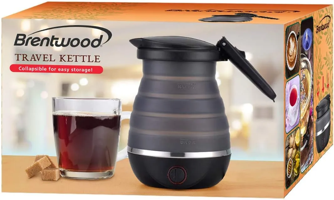 Brentwood Appliances KT-1508BK .85-Quart Dual-Voltage Collapsible-Travel Kettle (Black), 0.85Q