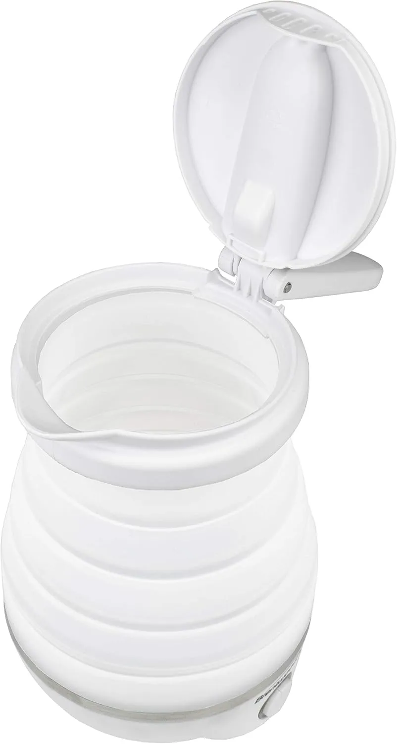 Brentwood KT-1508W Dual Voltage 120/220 Volt 0.8 Liter Collapsible-Travel Kettle, White