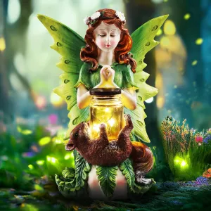 Brizled Solar Garden Fairy Statue, Solar Fairy Light Angel Outdoor Statues with 10 LED, Green Fairy Figurine Light, Resin Praying Angel Sculpture Solar Light for Outside Patio Garden Yard Lawn Decor