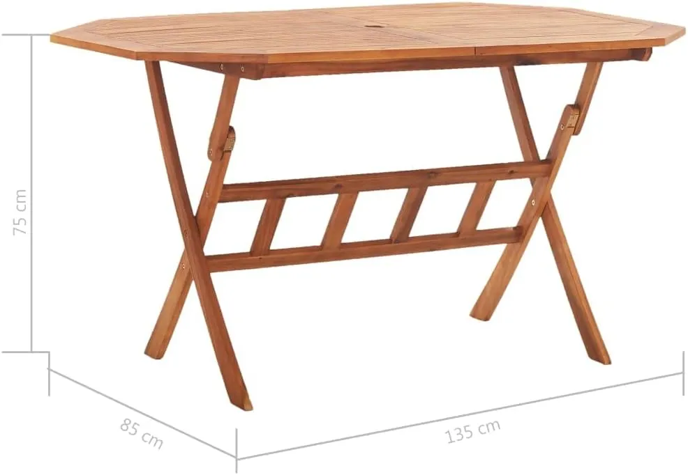 Brown Acacia Wood Garden Table - Foldable Outdoor Furniture for Camping, Dining, Picnic Tables & Side Tables - 53.1x33.5x29.5 in