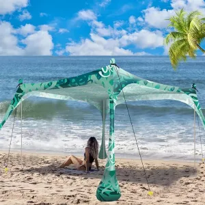 Buheco Beach Tent Pop Up Shade 10x10ft Beach Canopy Sun Shelter UPF50  with 4 Foldable Poles-Portable Carrying Bag-Sand Shovel-Ground Pegs-Windproof Ropes for Outdoor Family Camping-Fishing- Picnic