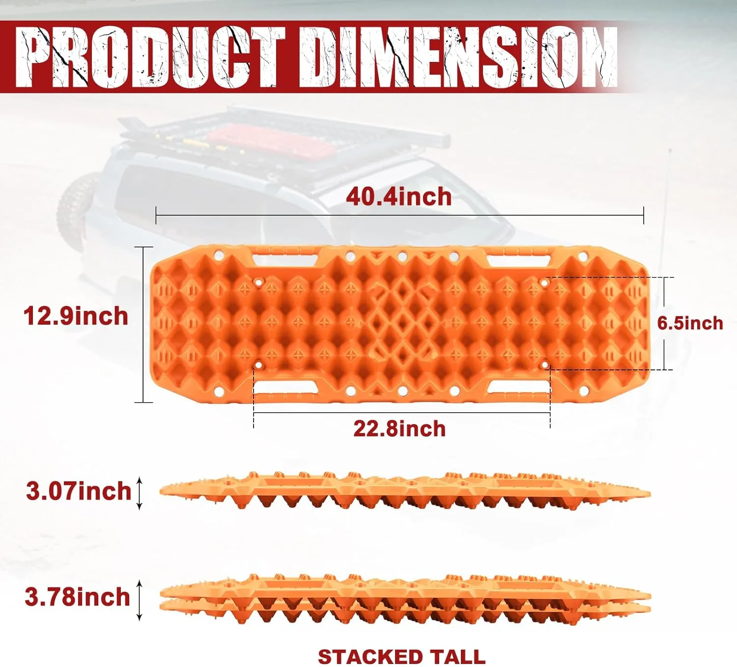 BUNKER INDUST Off-Road Traction Boards with Jack Base, 1 Pair Recovery Tracks Mat for 4X4 Jeep Truck Tire Traction-Sand,Mud, Snow Ladder Ramps (Orange)