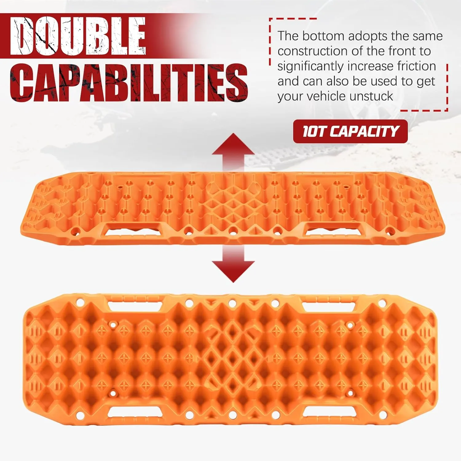 BUNKER INDUST Off-Road Traction Boards with Jack Base, 1 Pair Recovery Tracks Mat for 4X4 Jeep Truck Tire Traction-Sand,Mud, Snow Ladder Ramps (Orange)